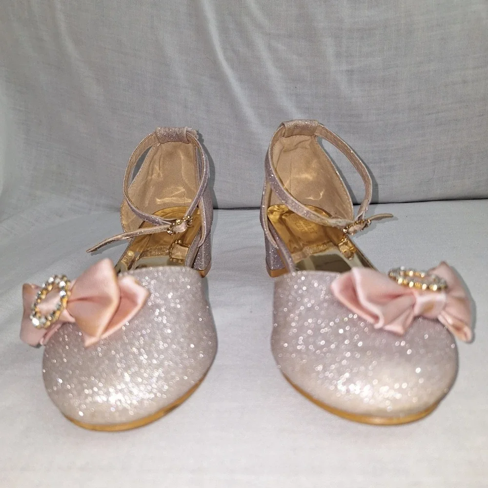 Badgley Mischka Pink Champagne 1 Glitter Bow Dress Heel Girls BM00016 Glittery